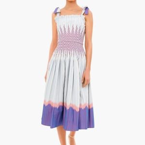 Hunter Bell Juliette Smocked self tie midi dress